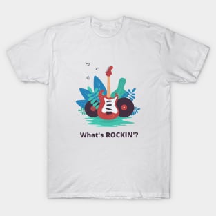 Electric guitar, vinyl record and floral motives - rocking T-Shirt